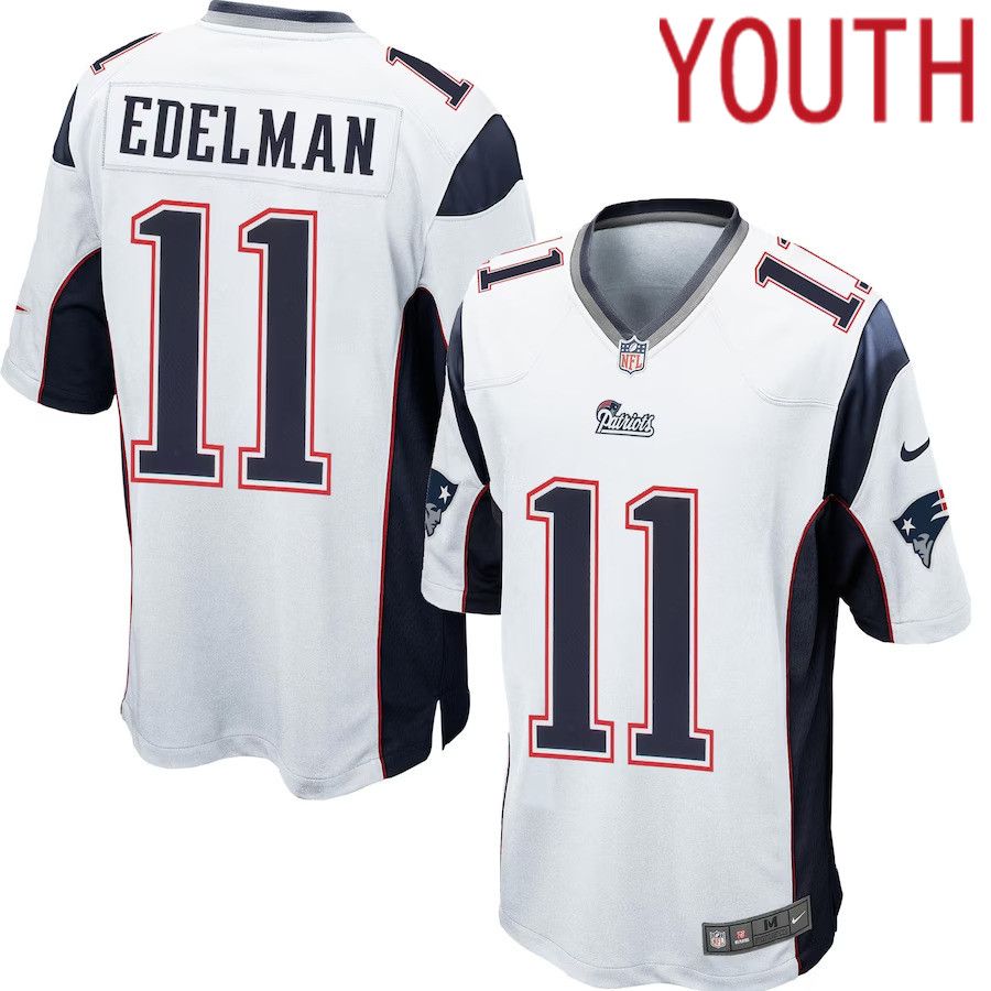 Youth New England Patriots 11 Julian Edelman Nike White Player Game NFL Jersey